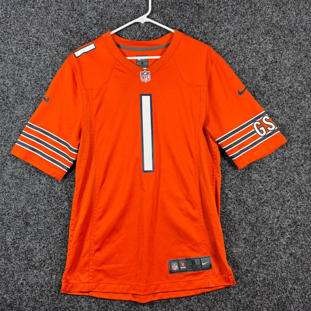 Nike Chicago Bears Justin Fields 1 Orange NFL Jersey Mens Small S On Field